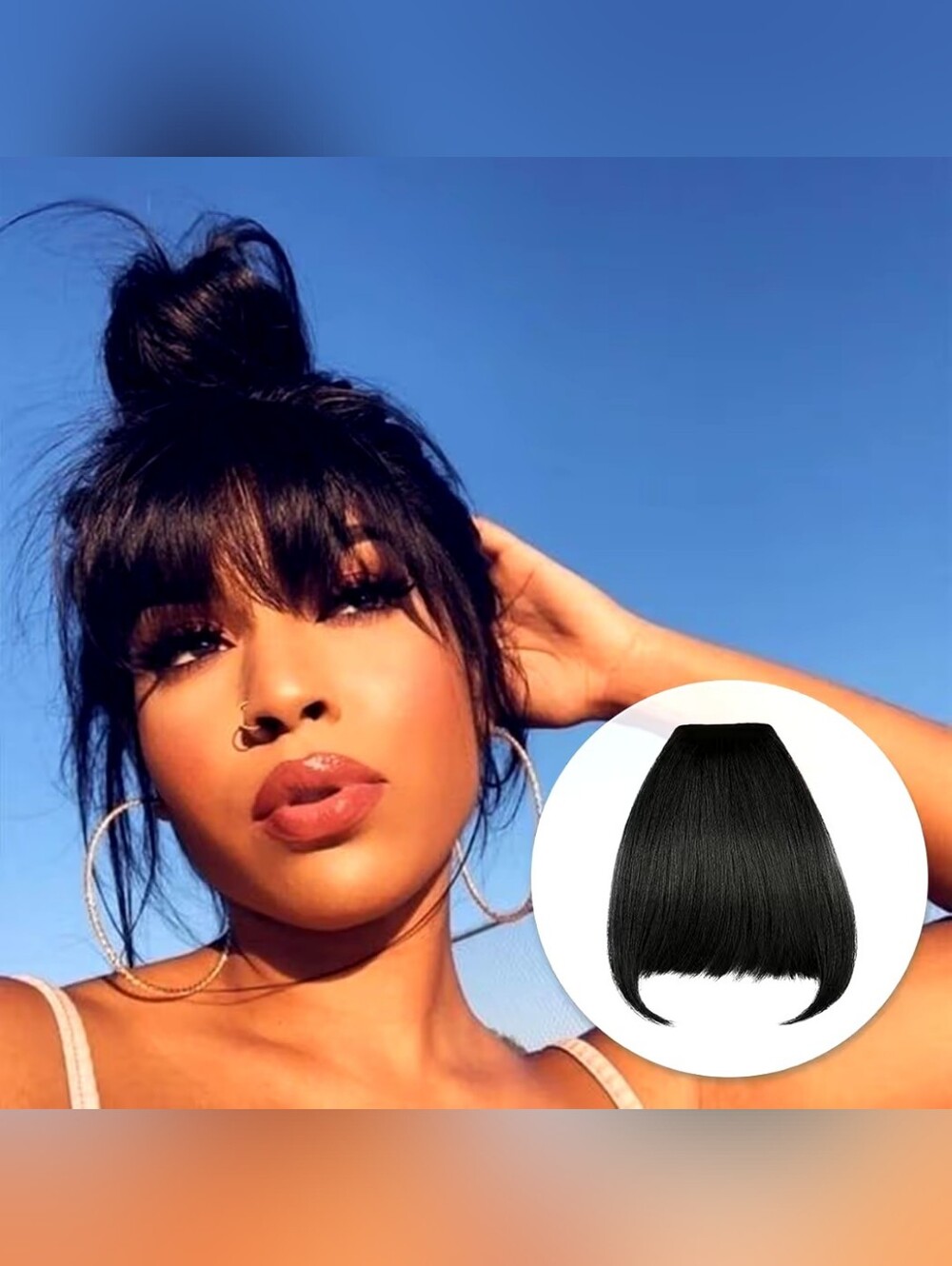 Black Clip-In Straight Bang Fringe for Women